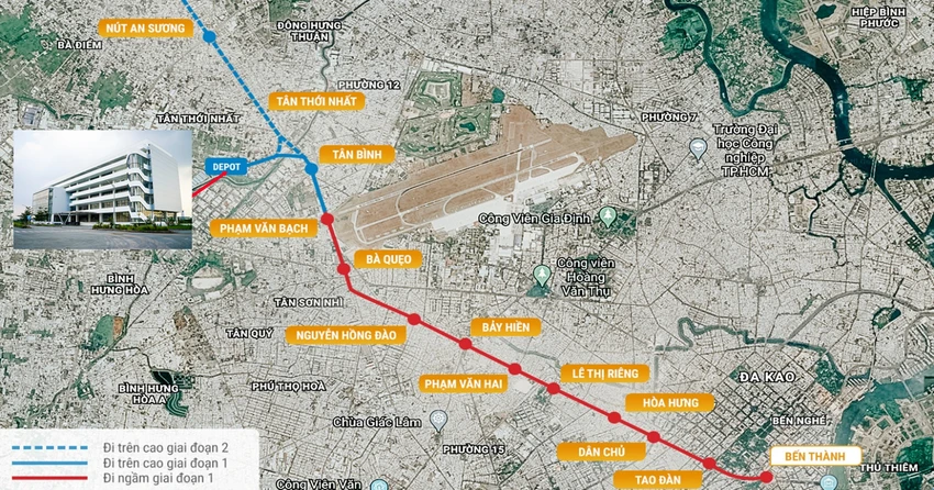 Tuyến metro số 2 Bến Thành - Tham Lương có đoạn đi ngầm dài khoảng 9,1 km, đoạn trên cao, chuyển tiếp và đường dẫn depot dài khoảng 1,95 km với 9 ga ngầm, 1 ga trên cao và depot Tham Lương.