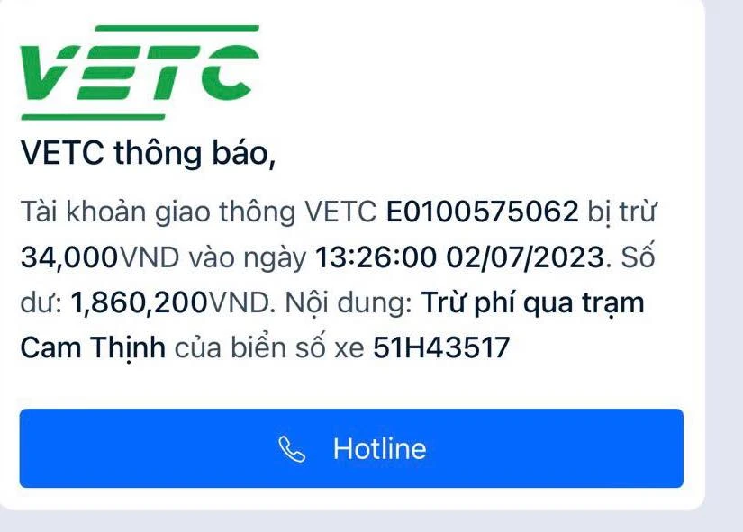 Lần thứ hai bị trừ tiền dù xe vẫn nằm ở TP.HCM.