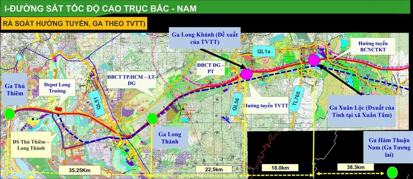 Hướng tuyến đường sắt tốc độ cao, đoạn qua địa phận TP.HCM. Ảnh: Sở GTVT Hướng tuyến đường sắt tốc độ cao, đoạn qua địa phận TP.HCM. Ảnh: Sở GTVT