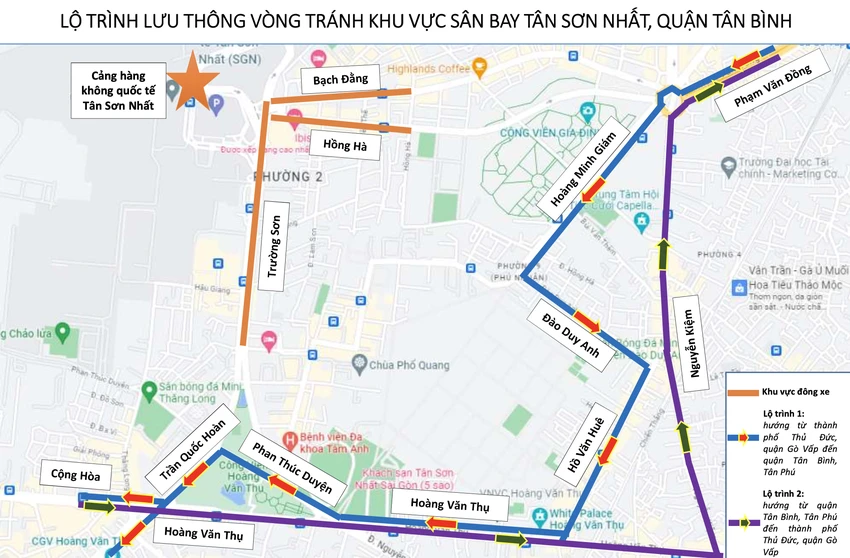Lộ trình đi lại khu vực sân bay Tân Sơn Nhất. Ảnh: Sở GTVT TP.HCM Lộ trình đi lại khu vực sân bay Tân Sơn Nhất. Ảnh: Sở GTVT TP.HCM