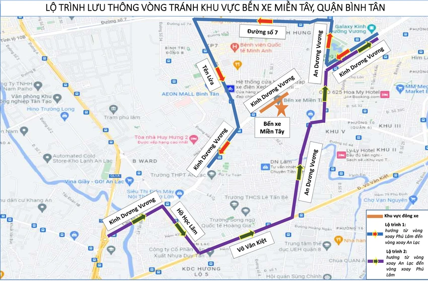 Lộ trình lưu thông khu vực Bến xe Miền Tây. Ảnh: Sở GTVT TP.HCM Lộ trình lưu thông khu vực Bến xe Miền Tây. Ảnh: Sở GTVT TP.HCM