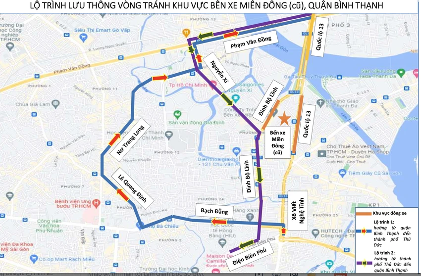 Lộ trình lưu thông khu vực Bến xe Miền Đông cũ, quận Bình Thạnh. Ảnh: Sở GTVT TP.HCM Lộ trình lưu thông khu vực Bến xe Miền Đông cũ, quận Bình Thạnh. Ảnh: Sở GTVT TP.HCM