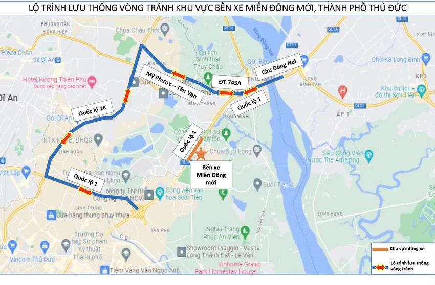 Lộ trình đi lại khu vực Bến xe Miền Đông mới, TP Thủ Đức. Ảnh: Sở GTVT TP.HCM Lộ trình đi lại khu vực Bến xe Miền Đông mới, TP Thủ Đức. Ảnh: Sở GTVT TP.HCM