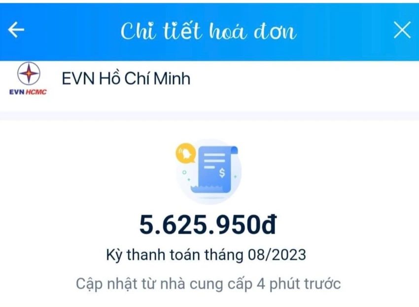 Hóa đơn tiền điện của một hộ dân ở TP.HCM. Hóa đơn tiền điện của một hộ dân ở TP.HCM.