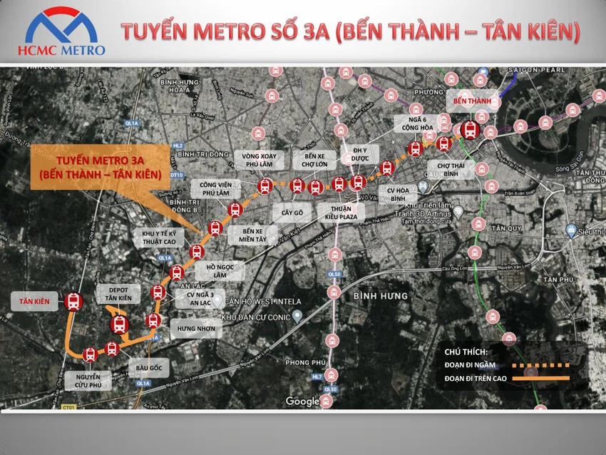 Sơ đồ tuyến metro số 3a. Ảnh: MAUR Sơ đồ tuyến metro số 3a. Ảnh: MAUR