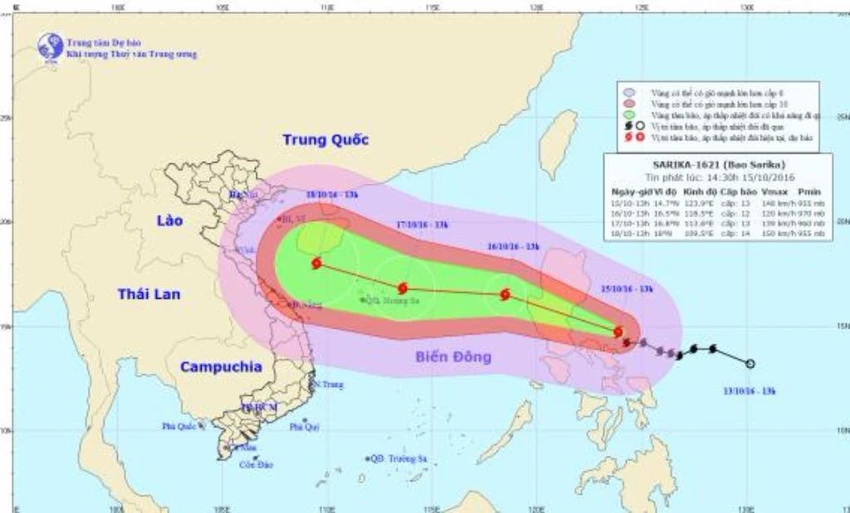 bão sarika tiến sát biển đông