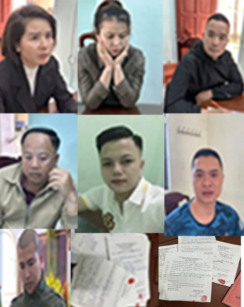 7 người trong đường dây tín dụng đen bị Công an huyện Quảng Xương bắt giữ cùng tang vật liên quan đến hoạt động cho vay nặng lãi trong giao dịch dân sự. Ảnh: CATH 7 người trong đường dây tín dụng đen bị Công an huyện Quảng Xương bắt giữ cùng tang vật