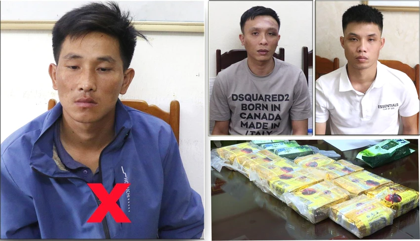 Vàng A Tùng (áo xanh) và hai đối tượng trong chuyên án 424T cùng 14kg ma túy tổng hợp. Ảnh: CATH Vàng A Tùng (áo xanh) và hai đối tượng trong chuyên án 424T cùng 14kg ma túy tổng hợp. Ảnh: CATH