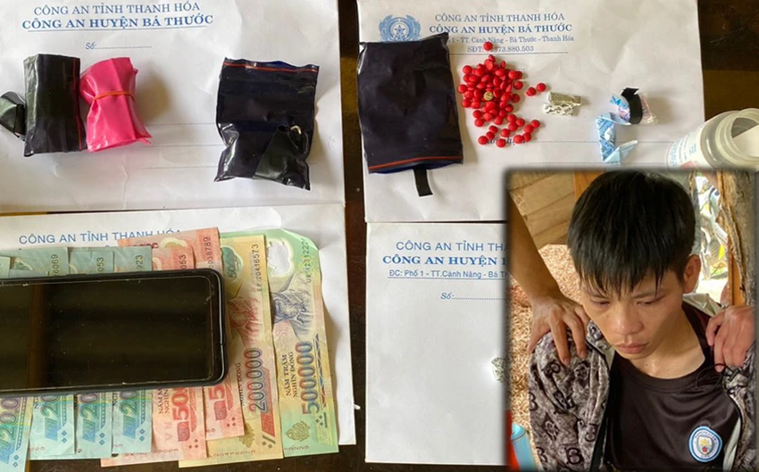Lục Văn Anh cùng tang vật vụ án. Ảnh: CATH
