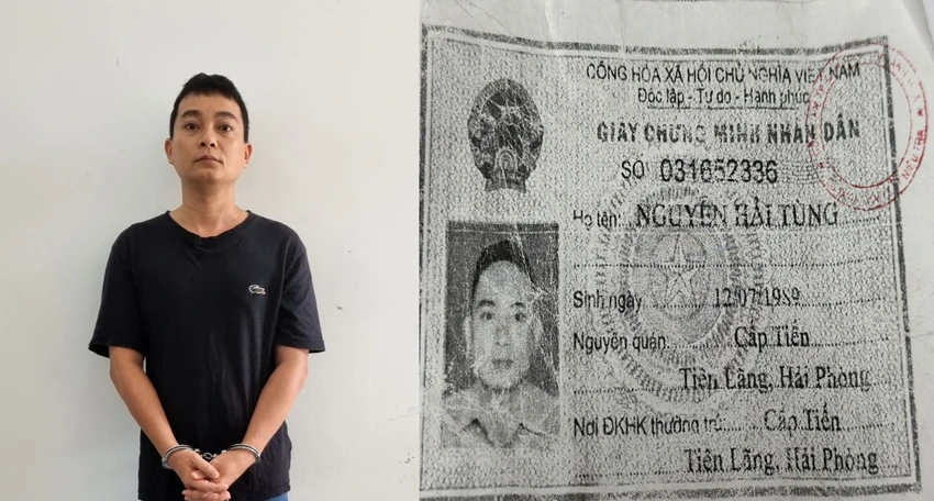 Hà Duy Phương và CMND giả mang tên Nguyễn Hải Tùng. Ảnh: CATH