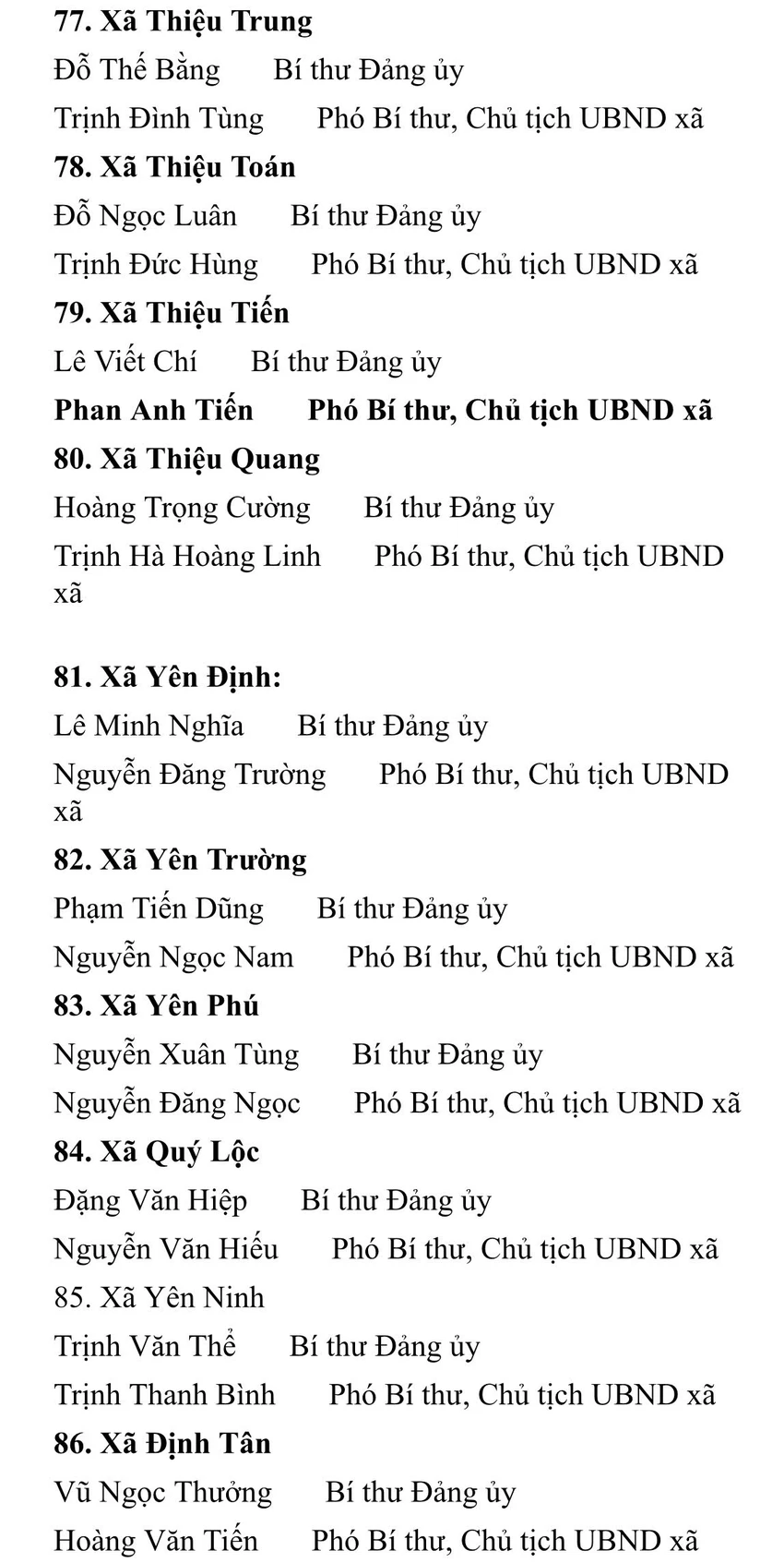 Thanh Hóa Công bố danh sách 166 Bí thư, Chủ tịch UBND phường xã mới -9.jpg