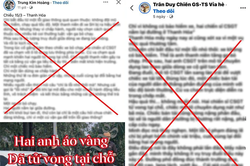 Thông tin hai CSGT tử vong là bịa đặt, sai sự thật. Ảnh: ĐT Untitled-1Thông tin 2 chiến sĩ CSGT tử vong truy đuổi người vi phạm giao thông là sai sự sự thật.jpg