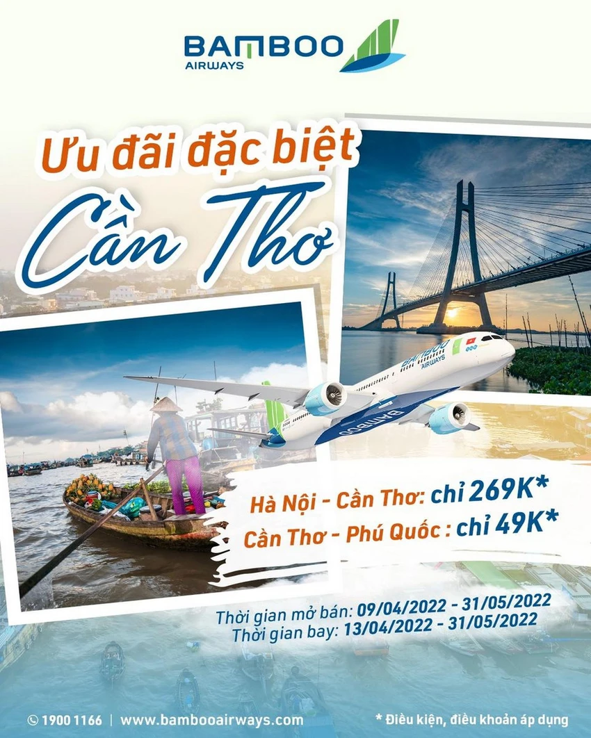 Bamboo Airways tung ưu đãi đặc biệt tặng riêng Cần Thơ. Bamboo Airways tung ưu đãi đặc biệt tặng riêng Cần Thơ.