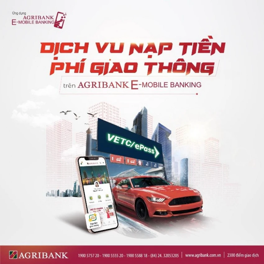 Nạp tiền vào tài khoản giao thông VETC và EPASS trên ứng dụng Agribank E-Mobile Banking với nhiều tiện ích.