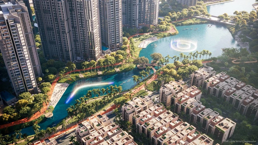 Phối cảnh một phần khu kênh đào bên trong đại đô thị The Global City. Hình: Phối cảnh dự án. Phối cảnh một phần khu kênh đào bên trong đại đô thị The Global City. Hình: Phối cảnh dự án.