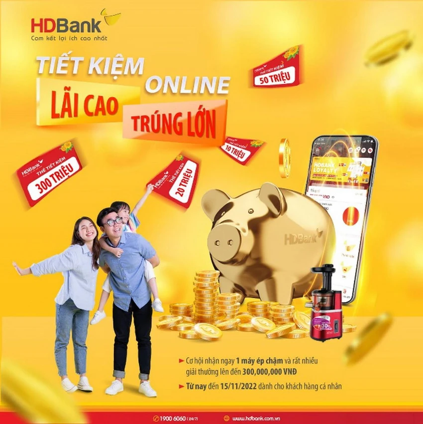 Chương trình “Tiết kiệm online, lãi cao trúng lớn” sẽ có nhiều cơ hội trúng thưởng cao, với tổng giá trị giải thưởng gần 1,5 tỷ đồng.
