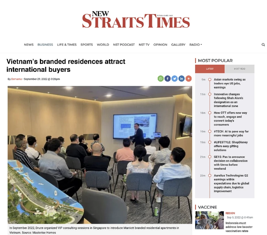 Nhiều tờ báo, hãng thông tấn quốc tế như Bloomberg, New StraitsTimes, Asia Today... đưa tin các phiên tư vấn, giới thiệu tại Singapore đã thu hút hàng trăm nhà đầu tư. Nhiều tờ báo, hãng thông tấn quốc tế như Bloomberg, New StraitsTimes, Asia Today... đưa tin các phiên tư vấn, giới thiệu tại Singapore đã thu hút hàng trăm nhà đầu tư.