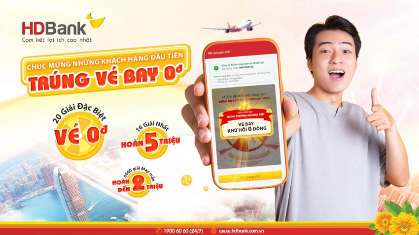 Chỉ sau 1 tuần triển khai, đã có khách hàng may mắn quay trúng vé khứ hồi 0 đồng từ chương trình Vòng Quay May Mắn HDBank Vietjet Air Chỉ sau 1 tuần triển khai, đã có khách hàng may mắn quay trúng vé khứ hồi 0 đồng từ chương trình Vòng Quay May Mắn HDBank Vietjet Air