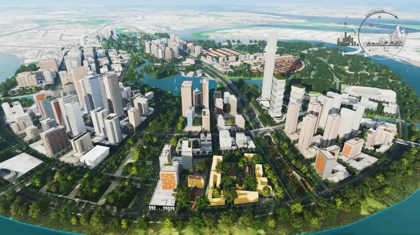 Khu Thủ Thiêm hiện lên với vẻ hiện đại, hoành tráng cùng nhiều tòa nhà liên tiếp nhau.