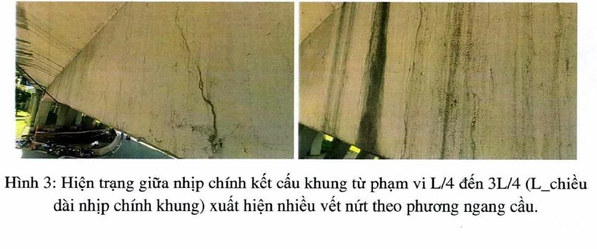 Nhịp chính kết cấu khung cầu cũng xuất hiện nhiều vết nứt. Nhịp chính kết cấu khung cầu cũng xuất hiện nhiều vết nứt.