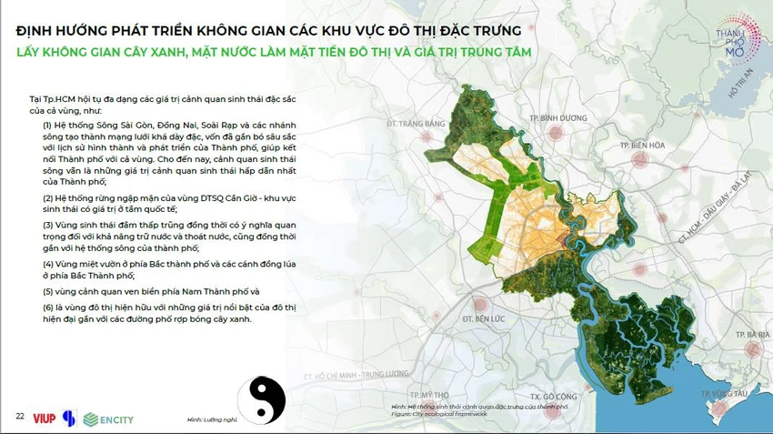 TP sẽ lấy không gian cây xanh, mặt nước làm mặt tiền đô thị và giá trị trung tâm. TP sẽ lấy không gian cây xanh, mặt nước làm mặt tiền đô thị và giá trị trung tâm.