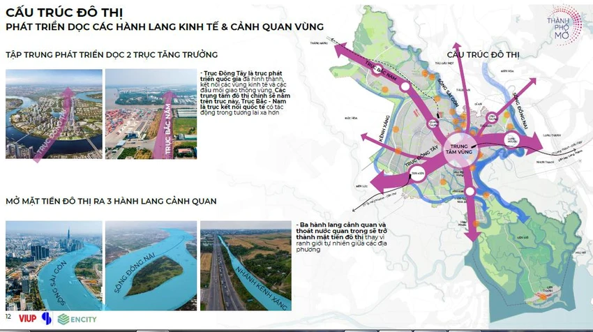 TP.HCM sẽ tập trung phát triển dọc hai trục tăng trưởng và mở mặt tiền đô thị ra 3 hành lang cảnh quan. TP.HCM sẽ tập trung phát triển dọc hai trục tăng trưởng và mở mặt tiền đô thị ra 3 hành lang cảnh quan.