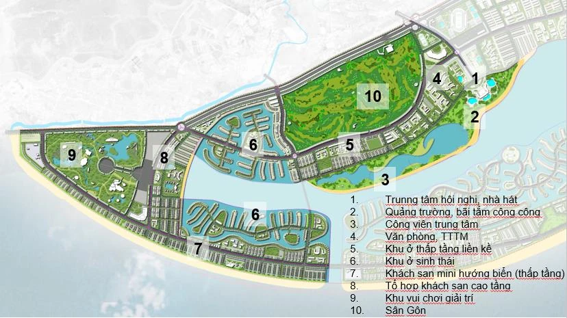 Khu A có diện tích 953,83 ha với các chức năng chính, trong đó có sân golf hơn 146,6 ha. Khu A có diện tích 953,83 ha với các chức năng chính, trong đó có sân golf hơn 146,6 ha.