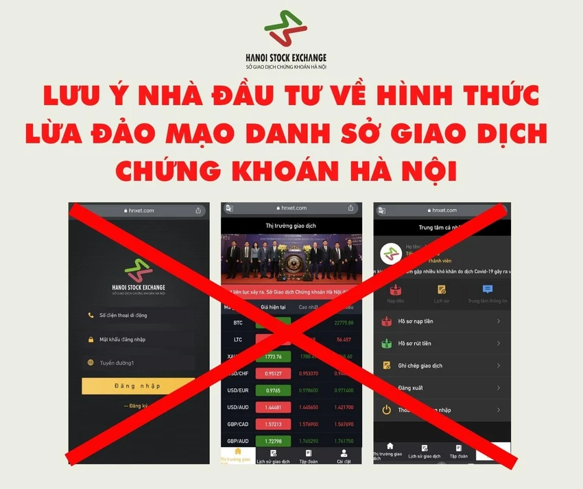 Cảnh báo giả mạo Sở Giao dịch chứng khoán Hà Nội. Cảnh báo giả mạo Sở Giao dịch chứng khoán Hà Nội.
