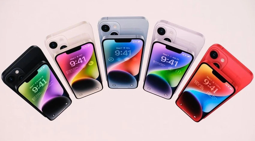 Sản phẩm iPhone 14 và iPhone 14 Plus có thiết kế tương tự thế hệ trước và được bổ sung thêm màu xanh và tím. Ảnh chụp màn hình sự kiện. Sản phẩm iPhone 14 và iPhone 14 Plus có thiết kế tương tự thế hệ trước và được bổ sung thêm màu xanh và tím. Ảnh chụp màn hình sự kiện.
