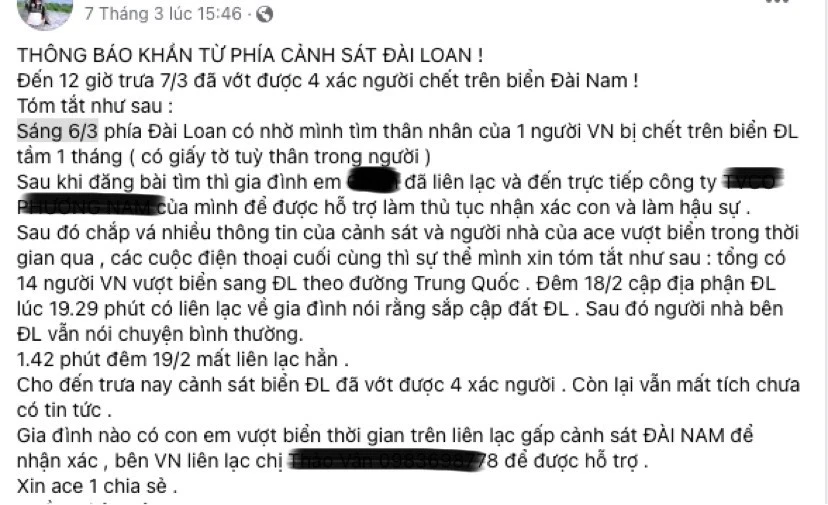 Bài đăng trên mạng xã hội thông tin về vụ việc. Ảnh thu thập