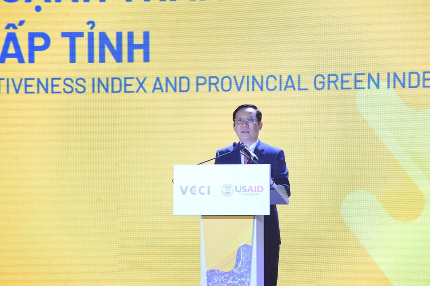 Chủ tịch VCCI Phạm Tấn Công phát biểu tại Lễ Công bố PCI 2022. ẢNH: CHÂN LUẬN Chủ tịch VCCI Phạm Tấn Công phát biểu tại Lễ Công bố PCI 2022. ẢNH: CHÂN LUẬN