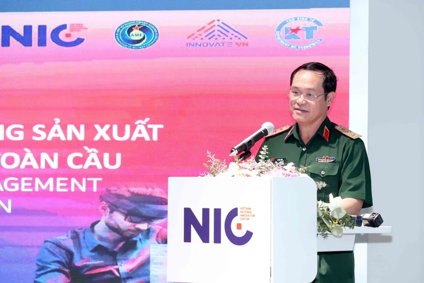 Thượng tướng Vũ Hải Sản - Thứ trưởng Bộ Quốc phòng phát biểu tại Hội thảo. Ảnh: MPI Thượng tướng Vũ Hải Sản - Thứ trưởng Bộ Quốc phòng phát biểu tại Hội thảo. Ảnh: MPI