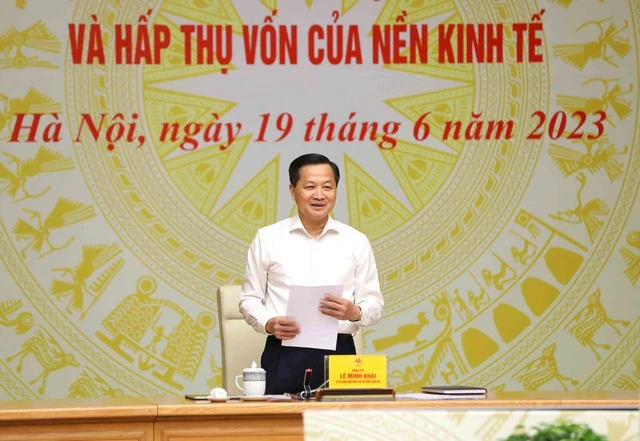 Phó Thủ tướng Lê Minh Khái chủ trì hội nghị. Ảnh VGP Phó Thủ tướng Lê Minh Khái chủ trì hội nghị. Ảnh VGP