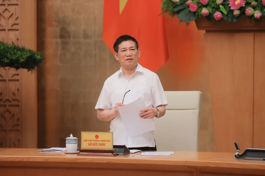 Phó Thủ tướng Hồ Đức Phớc chủ trì cuộc họp Ban Chỉ đạo cơ cấu lại các tổ chức tín dụng và xử lý nợ xấu. Ảnh: VGP