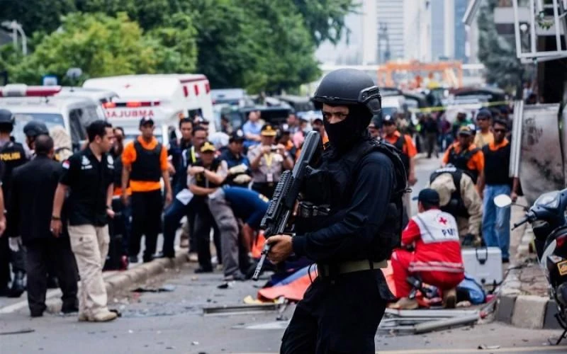 Hiện trường vụ tấn công khủng bố ở Jakarta, Indonesia năm 2016. Ảnh: GLOBAL RISK INSIGHTS Hiện trường vụ tấn công khủng bố ở Jakarta, Indonesia năm 2016. Ảnh: GLOBAL RISK INSIGHTS