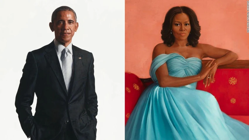 Hai bức họa chân dung của cựu Tổng thống Mỹ Barack Obama và cựu đệ nhất phu nhân Michelle Obama. Ảnh: CNN Hai bức họa chân dung của cựu Tổng thống Mỹ Barack Obama và cựu đệ nhất phu nhân Michelle Obama. Ảnh: CNN