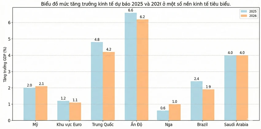 Biểu đồ mức tăng trưởng kinh tế dự báo 2025 và 2026 ở một số nền kinh tế tiêu biểu..png