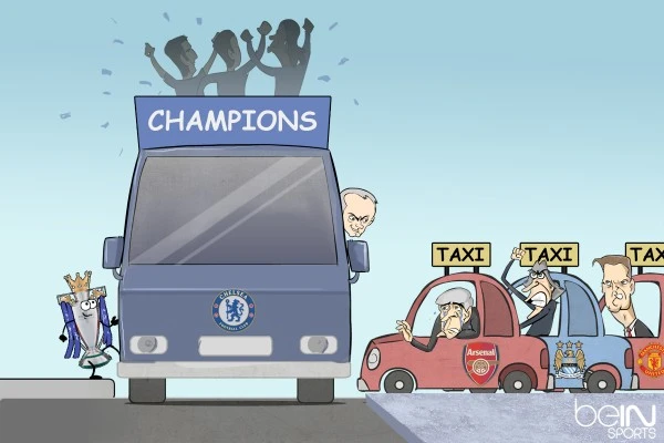 Trong hành trình đón chiếc Cúp Premier League mùa này, xe buýt của Mourinho nhanh hơn những chiếc taxi của Wenger, Pellegrini và Van Gaal. Ảnh vui Mourinho giúp Chelsea vô địch nhờ lối đá thực dụng