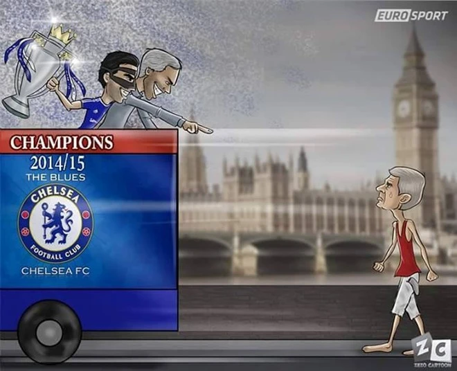 Arsenal của HLV Wenger rất nỗ lực nhưng không vượt qua được Chelsea. Một trong những nhân tố giúp "The Blues" đăng quang sớm là Cesc Fabregas, một cựu cầu thủ của Pháo thủ. Ảnh vui Mourinho giúp Chelsea vô địch nhờ lối đá thực dụng
