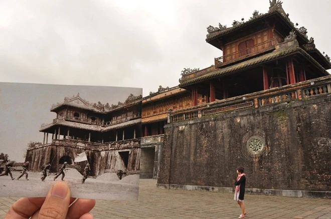 Quân giải phóng tiến vào Huế năm 1968 và hình ảnh du khách tới tham quan ngày nay. Ảnh Việt Nam xưa và nay trên báo Mỹ