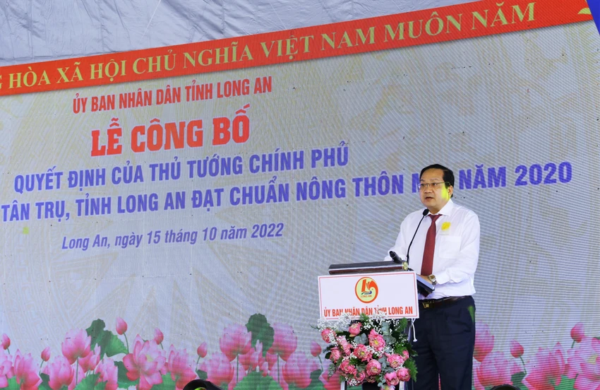 Phó Chủ tịch UBND tỉnh Long An Nguyễn Minh Lâm phát biểu tại lễ công bố. Ảnh: HUỲNH DU Phó Chủ tịch UBND tỉnh Long An Nguyễn Minh Lâm phát biểu tại lễ công bố. Ảnh: HUỲNH DU