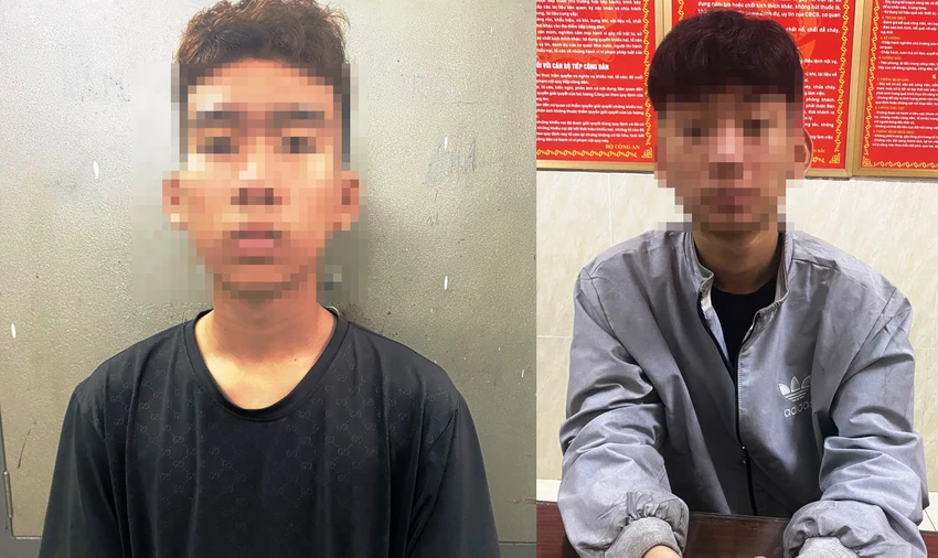 Hai nghi phạm tại cơ quan điều tra. Ảnh: H.H Hai nghi phạm tại cơ quan điều tra. Ảnh: H.H