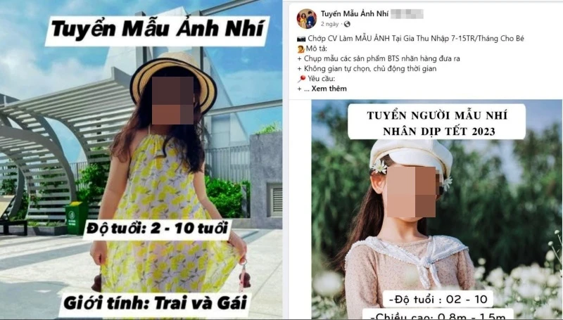 Một trang mạng xã hội tuyển người mẫu nhí lừa đảo. Ảnh: H.H Một trang mạng xã hội tuyển người mẫu nhí lừa đảo. Ảnh: H.H