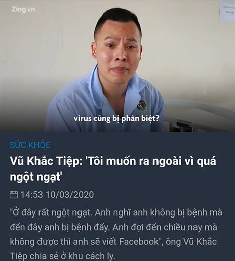 Diễn viên kể về khu cách ly, không như lời của Vũ Khắc Tiệp ảnh 1 Diễn viên kể về khu cách ly, không như lời của Vũ Khắc Tiệp ảnh 1