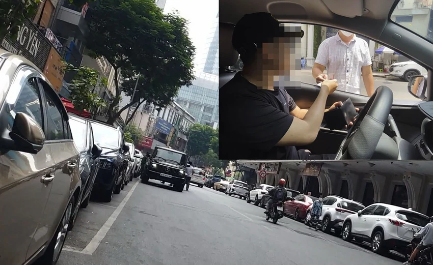 Đường Ngô Đức Kế thu phí đỗ xe qua app nhưng rất nhiều ô tô dừng lại bị một số người ở đây thu tiền mặt. Ảnh: TÂN - YÊN Đường Ngô Đức Kế thu phí đỗ xe qua app nhưng rất nhiều ô tô dừng lại bị một số người ở đây thu tiền mặt. Ảnh: TÂN - YÊN