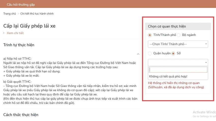 Chọn cơ quan thực hiện Chọn cơ quan thực hiện