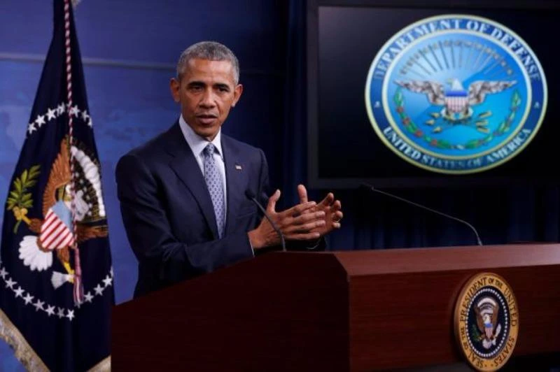 Tổng thống Mỹ Obama trong một cuộc họp báo về quân sự tại trụ sở Bộ Quốc phòng Mỹ ngày 4-8. 
