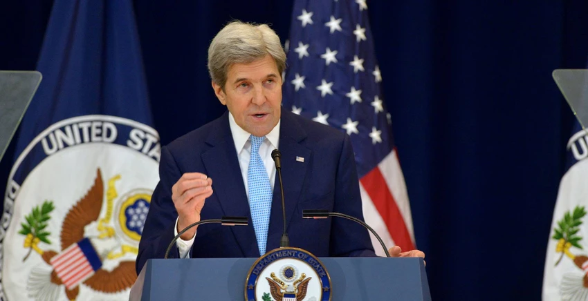 Ngoại trưởng Mỹ John Kerry phát biểu ngày 28-12 tại Bộ Ngoại giao Mỹ. Ảnh: BỘ NGOẠI GIAO MỸ. 