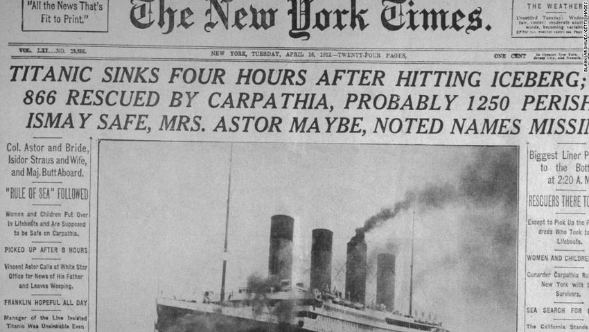 Phát hiện thêm nguyên nhân gây ra thảm họa Titanic ảnh 5 Sự kiện Titanic chìm trên báo Mỹ ngày 16-4-1912. Ảnh: CNN