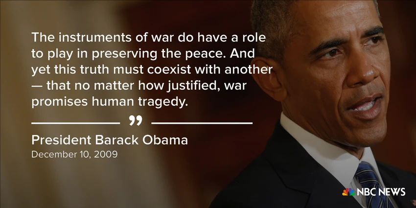 Tổng thống Obama phát biểu nhận giải thưởng Nobel Hòa bình ngày 10-12-2009.